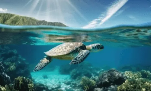 una tartaruga marina nuota in un mare limpido